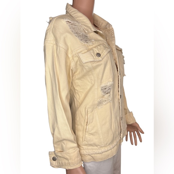Forever 21 Beige Distressed Denim Jacket Medium - Picture 4 of 6